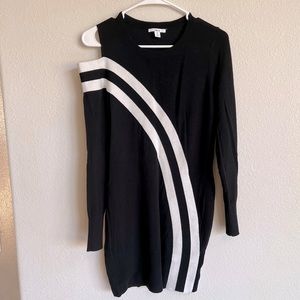 NWOT Bar III Black and a white scold Shoulder Long Sleeve Mini Sweater Dress
